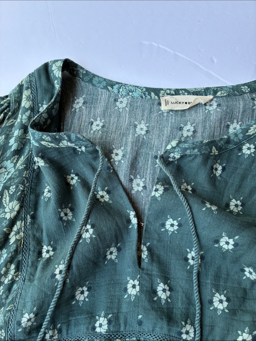 Lucky Brand Teal Green Floral Peasant Top - Picture 3 of 5